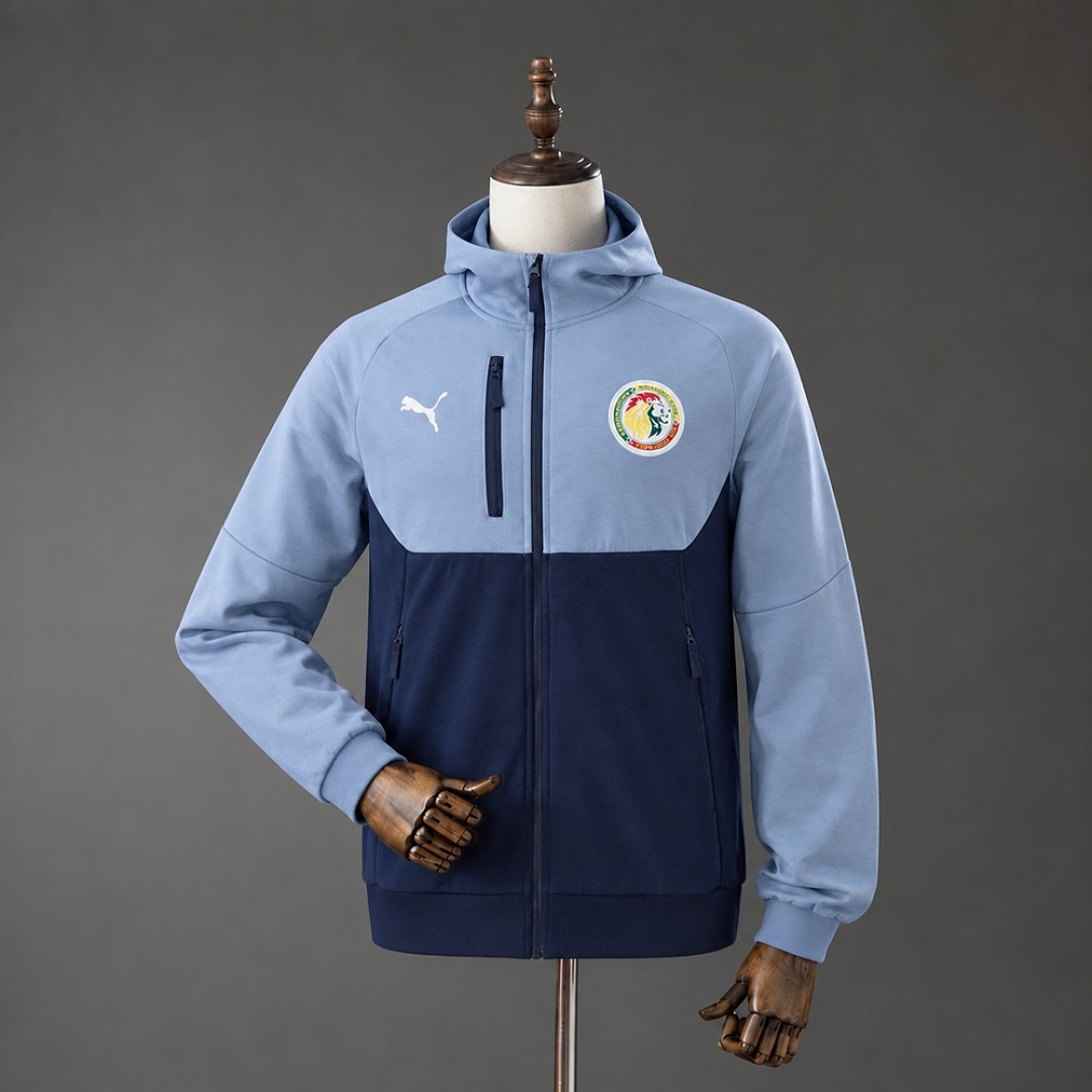 Senegal 2026 Full-Zip Hooded Jacket - Black and Light Blue S-XXL